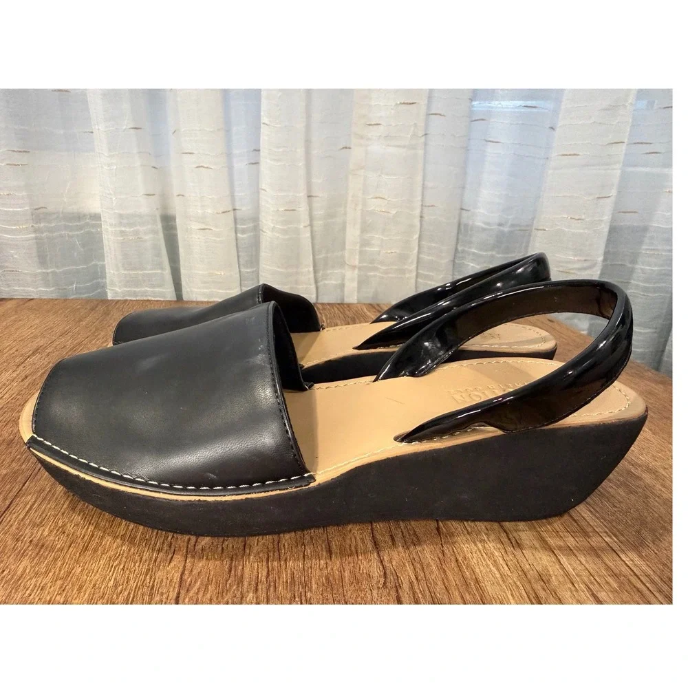 Reaction Kenneth Cole Fine Glass Black Faux Leather Slingback Platform Sandals 7